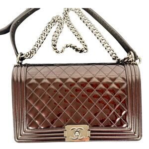 Chanel Boy New Medium Flap Bag in a Brown Patent Leather